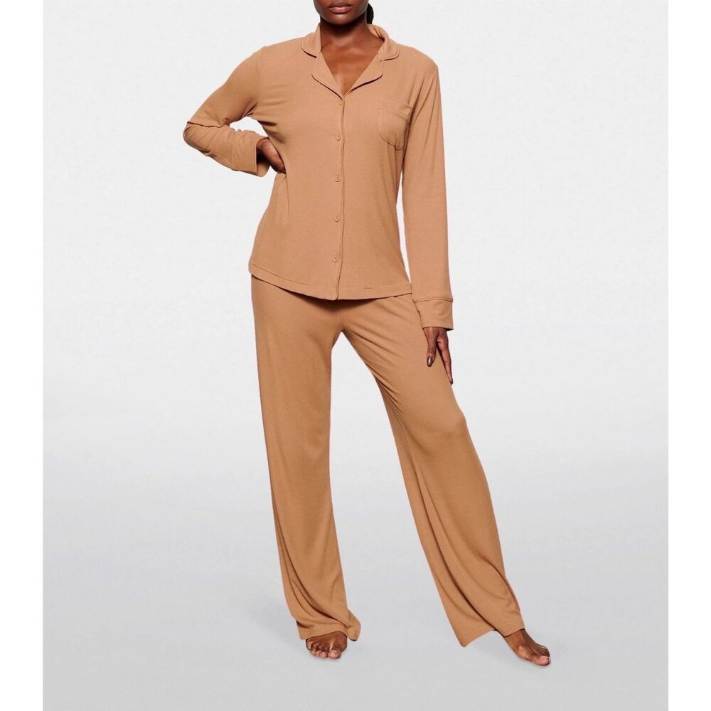 SKIMS Sleep Set Long Sleeve Pajama Top + Pants Ochre 3X